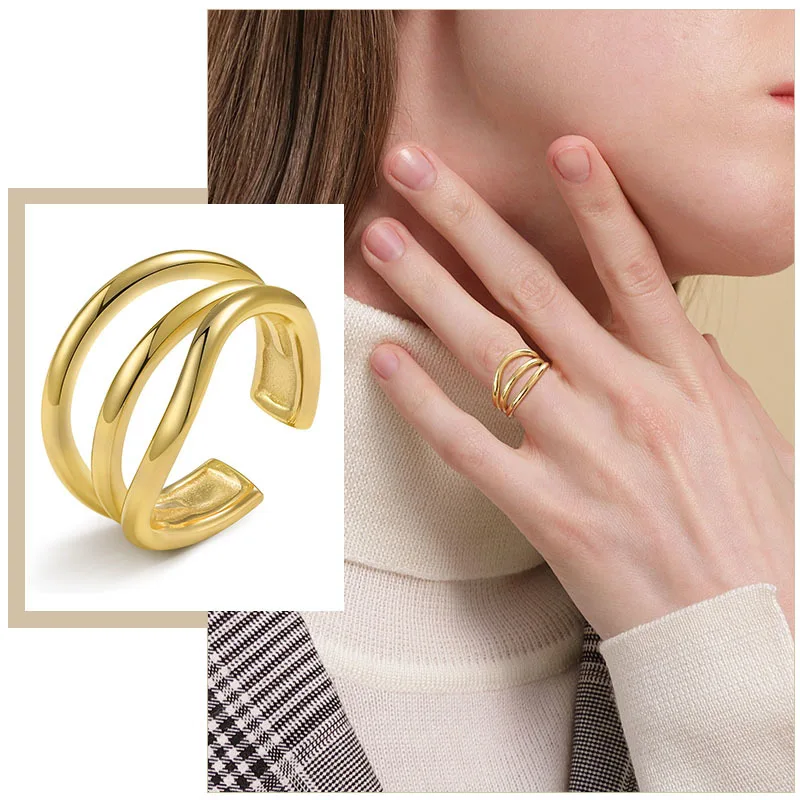 

Women Rings, Resizable Irregular Waved Finger Band, Layered Stainless Steel Ring, Chic Dainty Minimalist Jewelry