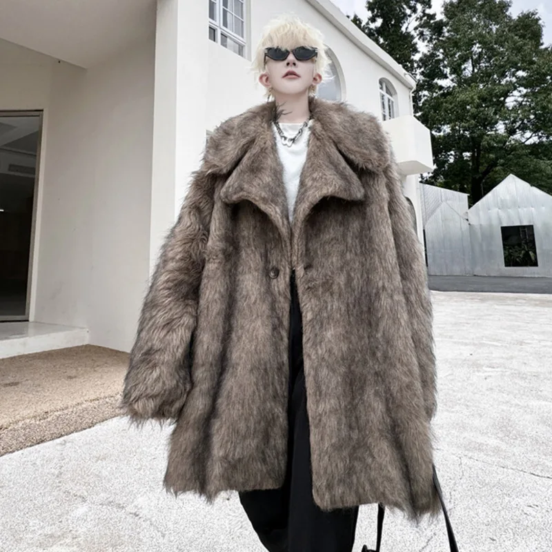 PFHQ мужские пальто из искусственного меха зимние нишевые с лацканами утолщенный