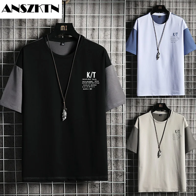 

Новинка весна-лето 2022 футболка ANSZKTN с коротким рукавом в стиле instagram мужская корейская версия тенденции свободного покроя внутри нижней руб...
