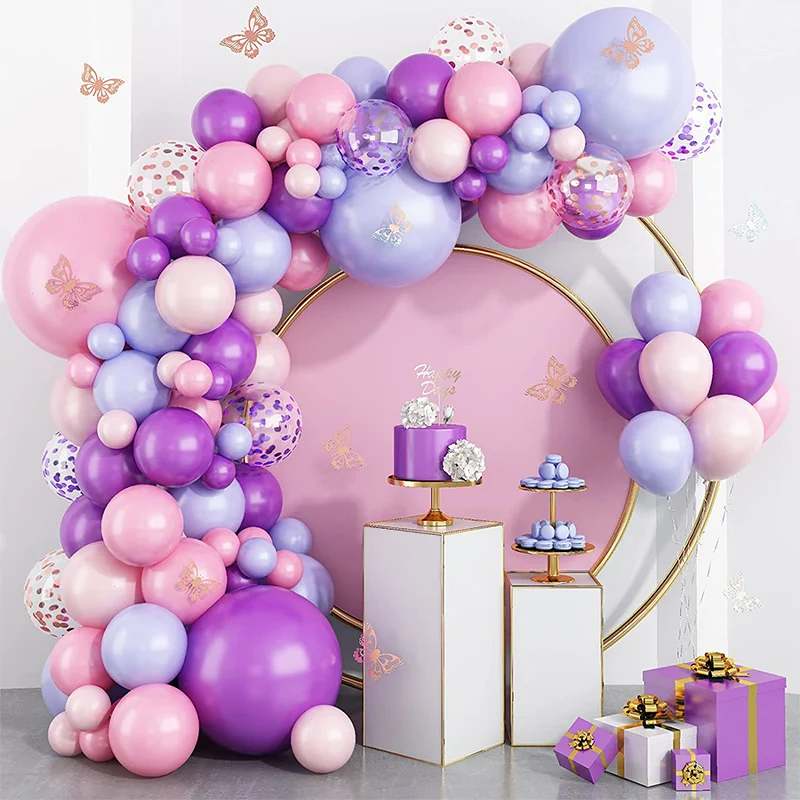 

127 шт. набор свадебных воздушных шаров в виде бабочки, макарон, фиолетового и розового цветов, украшение для дня рождения девочки, день рождения, день рождения, баллон