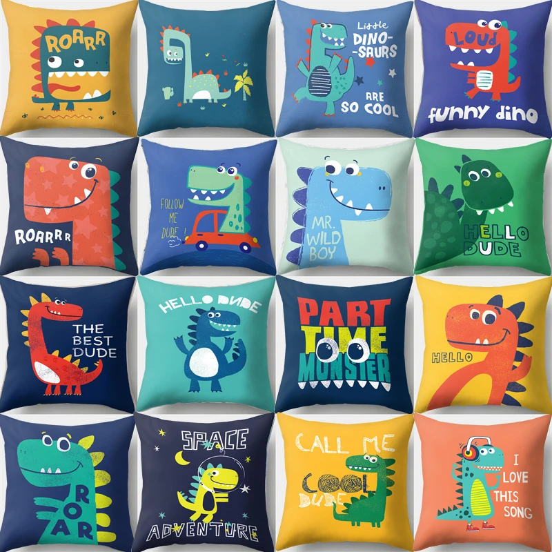 

Lovely Cartoon Dinosaur Baby Pillowcase Creative Drive A Car Letter Cushion Pillow Cover Polyester Bedroom Sleeping Home Decor