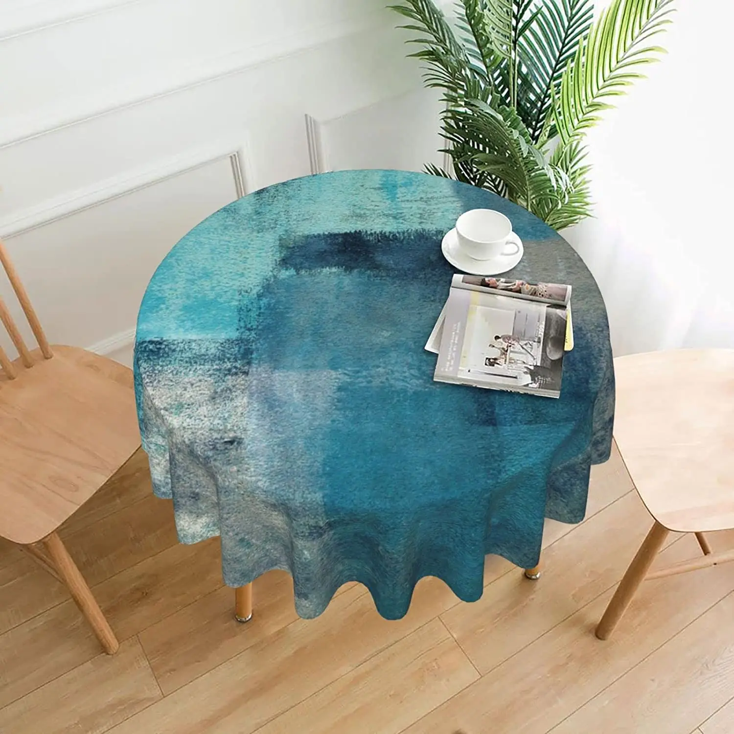 sorfbliss Teal Turquoise Tablecloth Round Blue Grey Farmhouse Table Cloths Modern Art Tablecloths 60 Inch Waterproof Table Cover