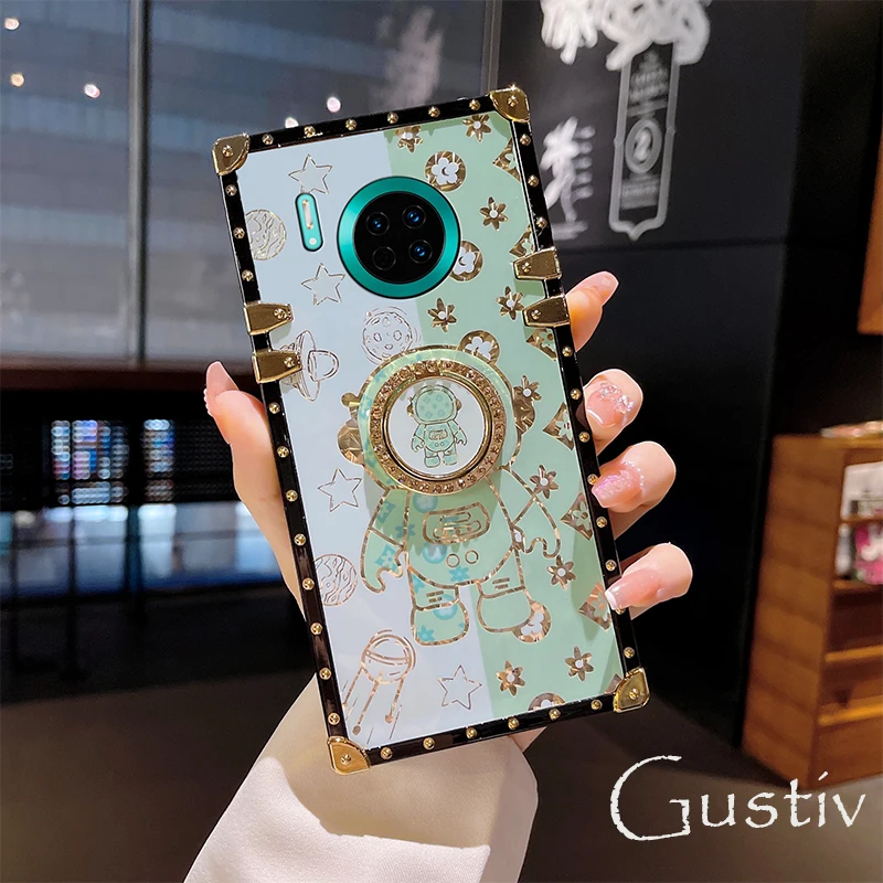 

Luxury Glitter Astronaut Phone Case For Huawei Mate 50 40 Pro Shockproof Soft TPU Square Cover Holder Ring For Huawei MATE20RS