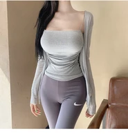 2022 summer slim sports vest sexy women short sleeve u neck gray tee tank tops female solid blackwhite korean crop tops y2k