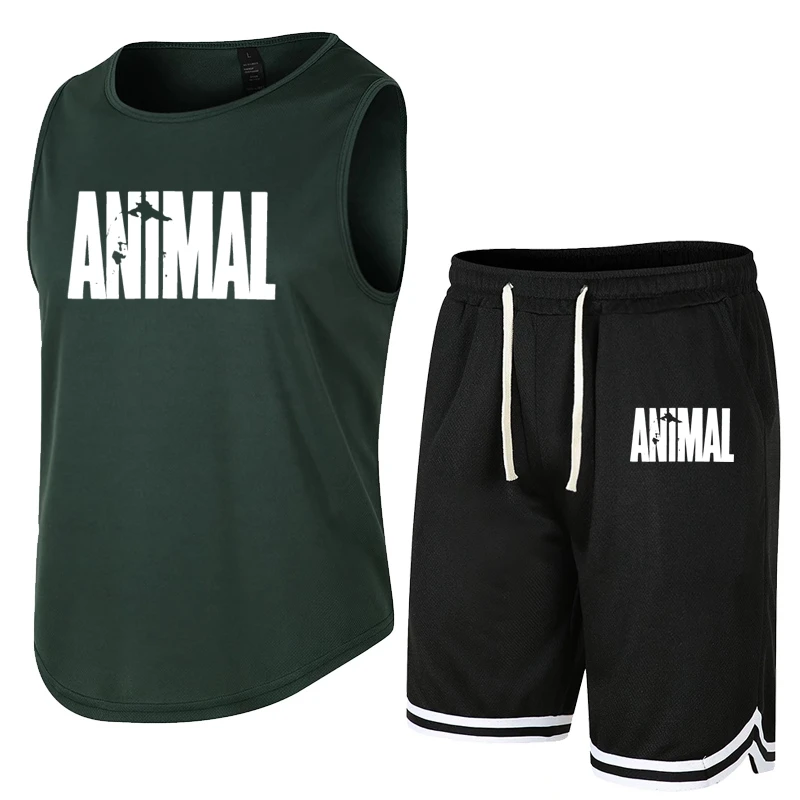 

Men's Animal print Sportswear Set Summer Tracksuits Two Pieces Sets Homme Brand Clothes Vest+Shorts Suit Male Streetwear