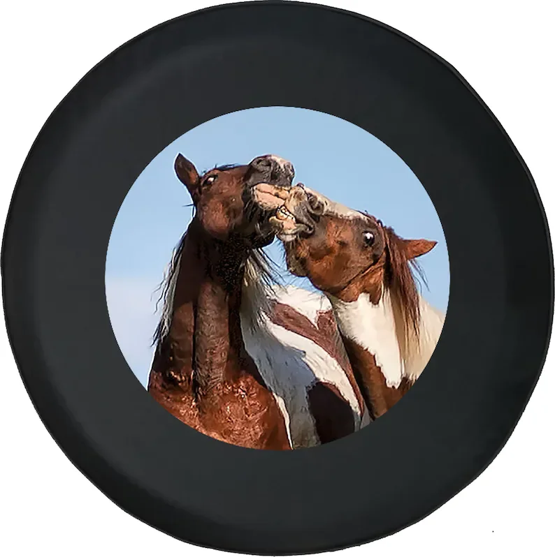 

Kissing Horses Tire Cover for Jeep, Camper, SUV With or Without Backup Camera Hole