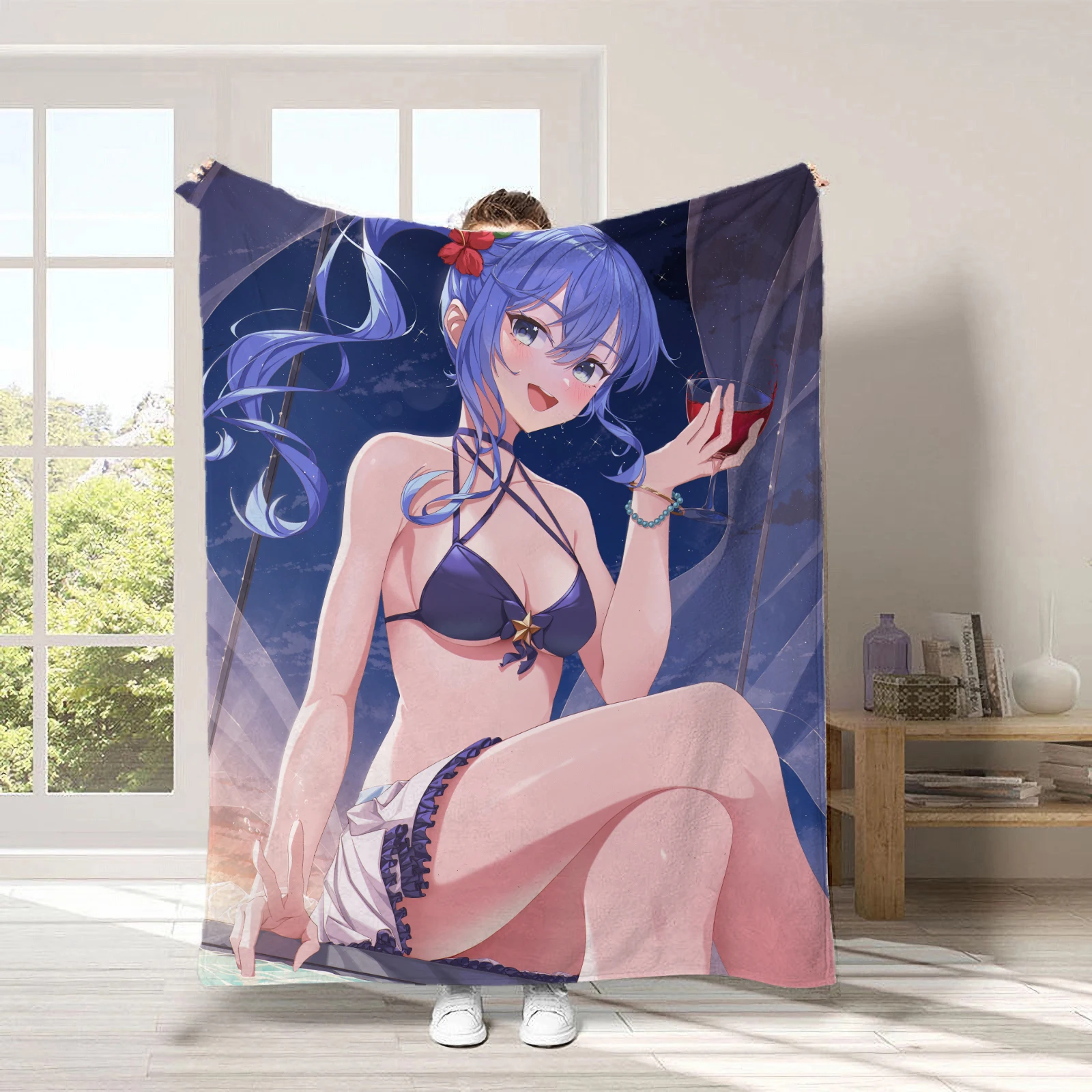 Фото Плед Hololive Hoshimachi Suisei 150x200 см, фланелевый плед с аниме-принтом, цифровая печать, покрывало на диван, теплый подарок для фанатов №2