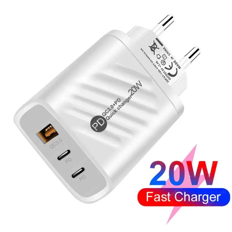 

PD 20W Fast Charge Charger Dual TYPE-C+1USB Charging Head Wall Phones Charger Adapter For IPhone Huawei Xiaomi Samsung