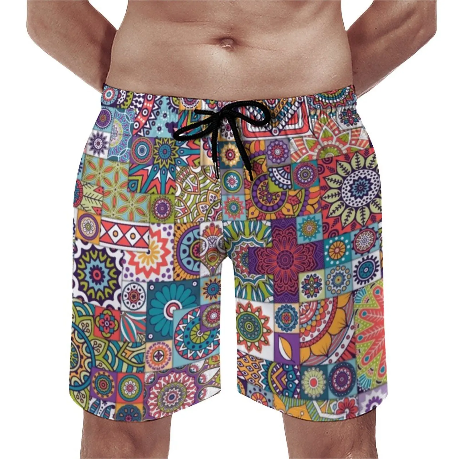 

Летние пляжные шорты в богемном стиле с принтом мандалы, спортивные пляжные шорты в стиле ретро с цветочным рисунком, Гавайские быстросохнущие плавки