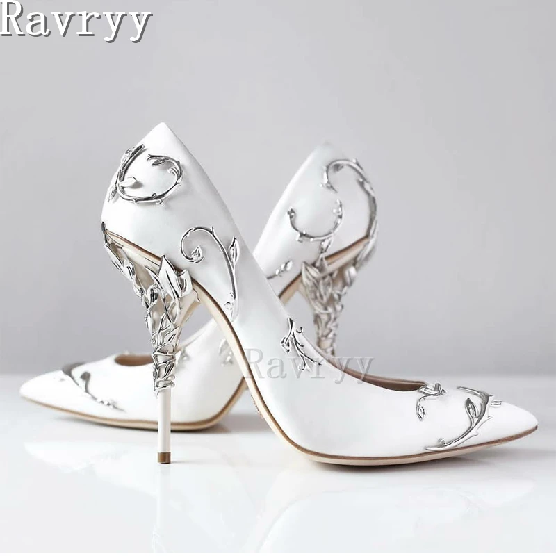 Luxury Satin Metal Accessories High Heel Pumps Pointed Toe Nightclub Women's Shoes Runway Show Wedding Women Fashion Stiletto