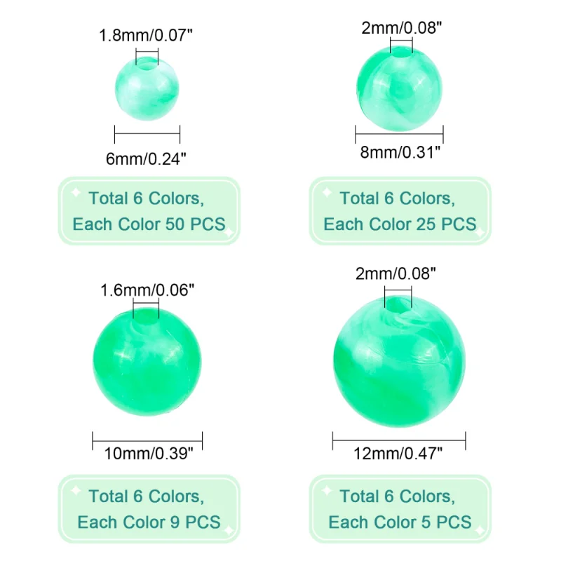 534Pcs Mixed Color Acrylic Beads 6/8/10/12mm Round Loose Spacer Bead for DIY Bracelet Necklace Earring Jewelry Making Crafts