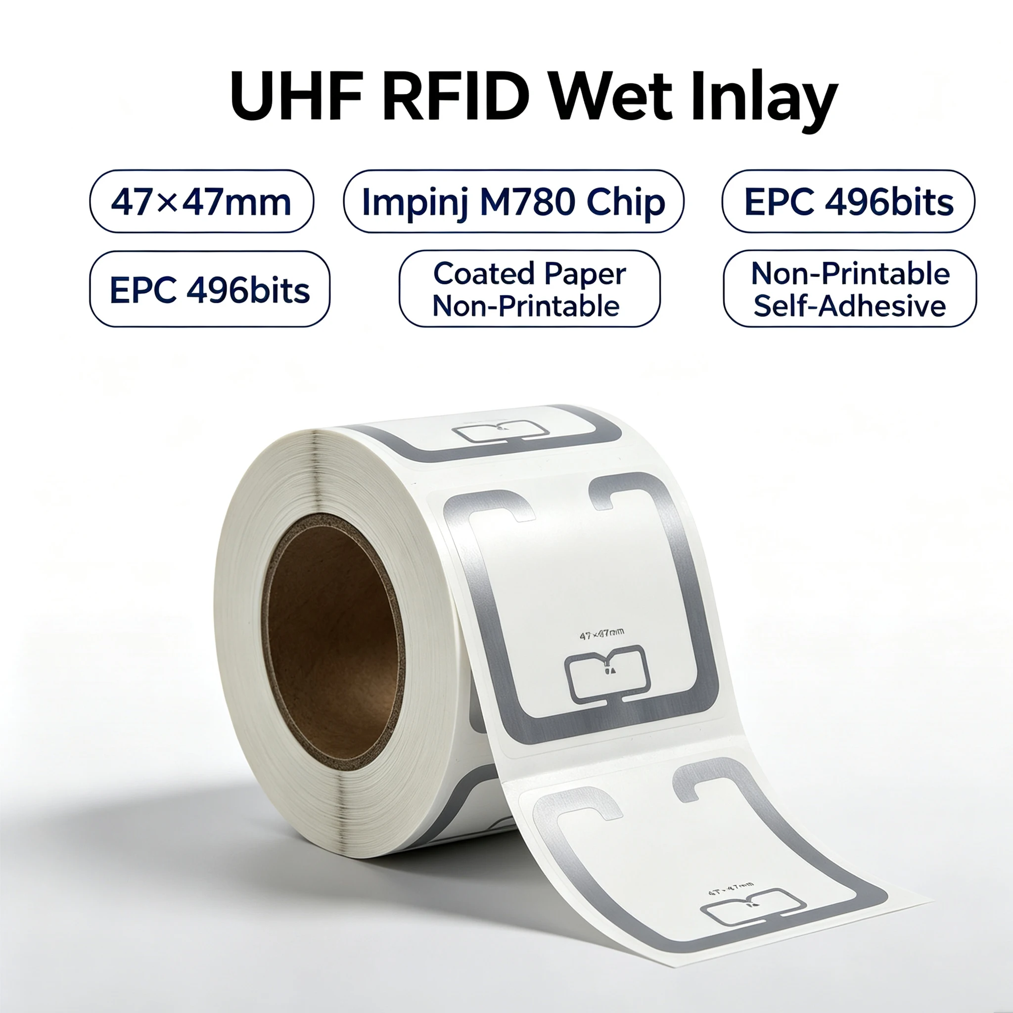 Фото UHF RFID-наклейка Impinj M780, пассивная метка 915 МГц, 900-868 МГц, 860-960 МГц, EPCC1G2 6C, умная клейкая пассивная RFID-метка. №4