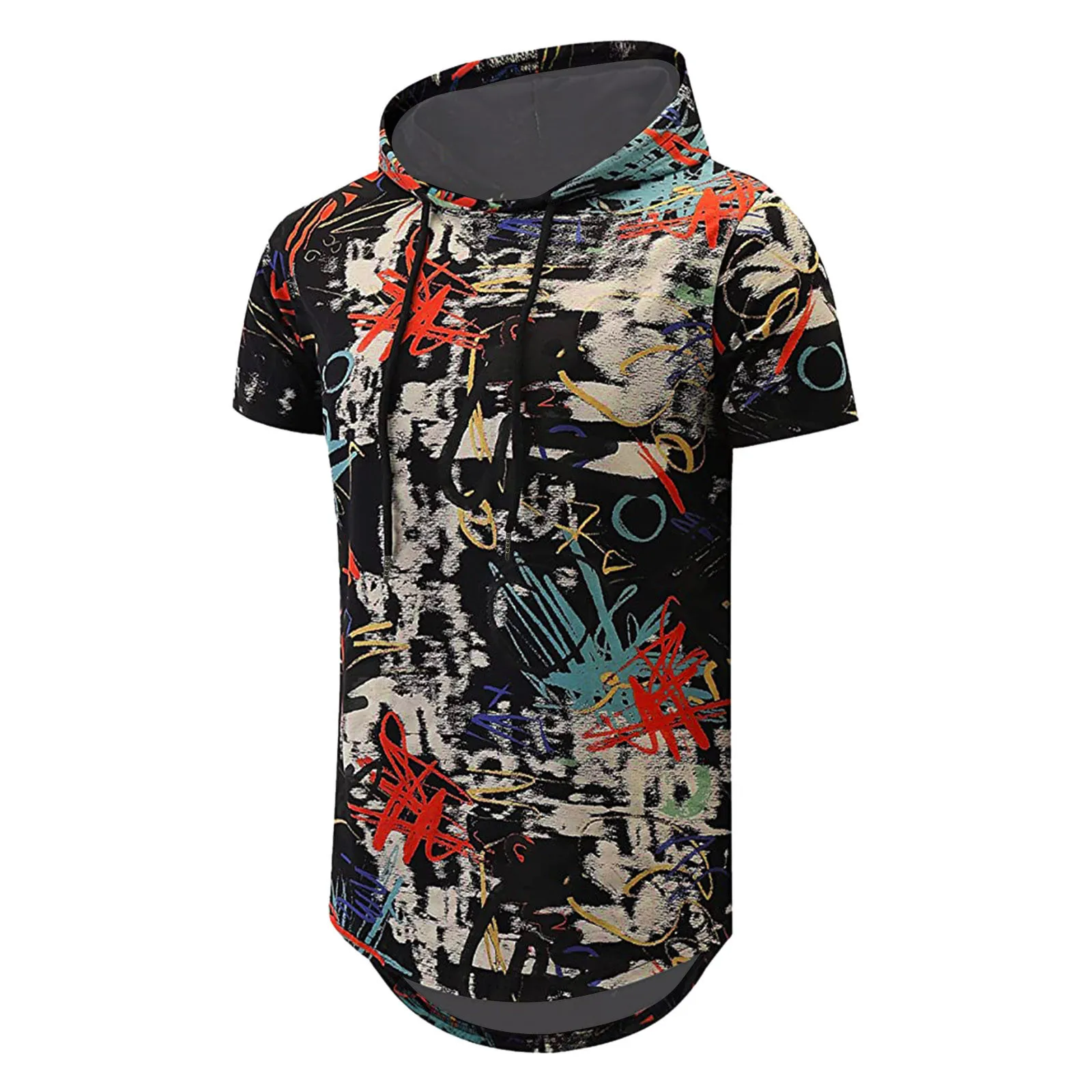 

Mens Fashion Sports Fitness Outdoor 3D Digital Printed Hooded T Shirt Short Sleeve Shirt Top Blouse Cat Shirts