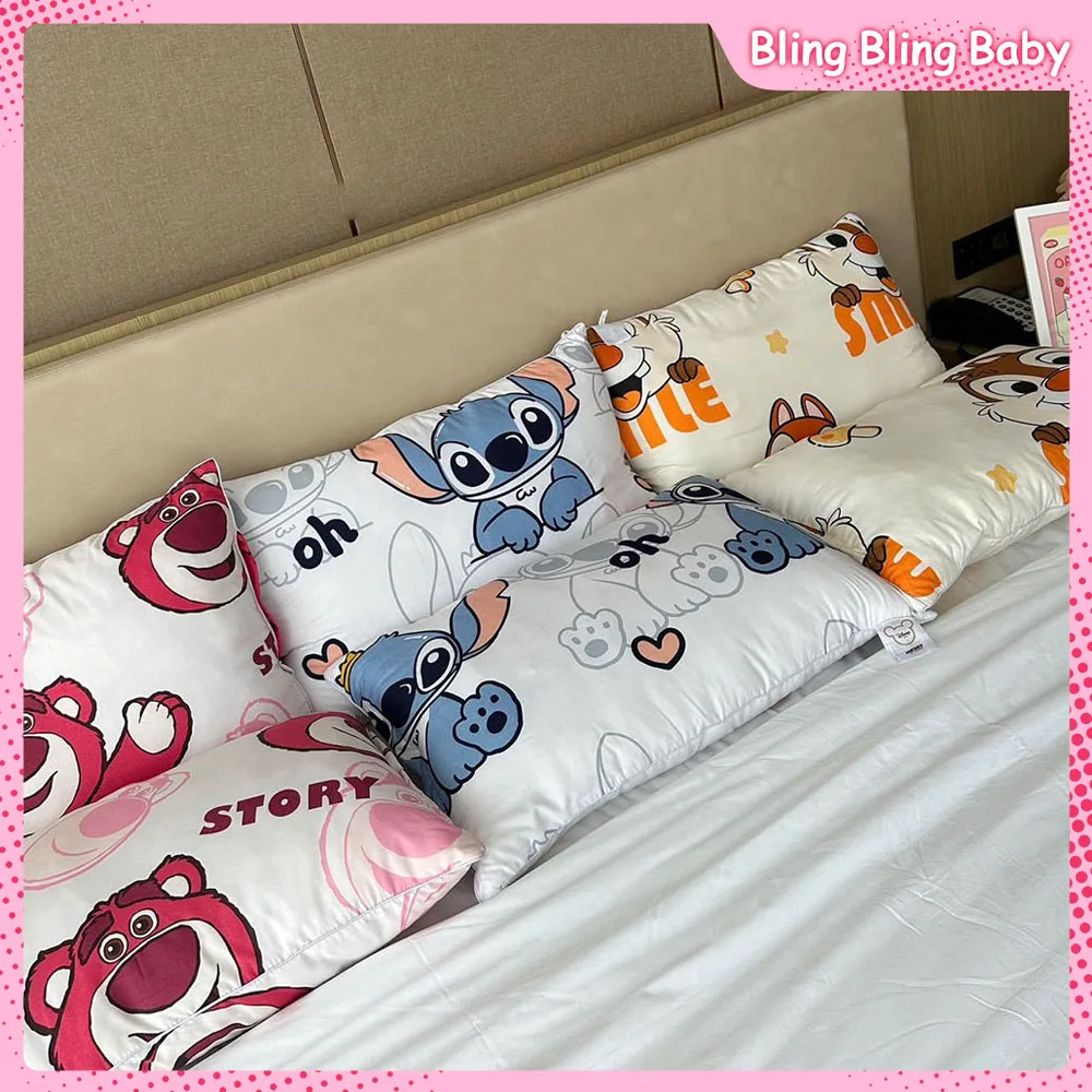 

Cute Children Pillow Inner Lotso Stitch Cartoon Pure Cotton Maternal and Infant Grade Bedroom Bed Sleep Portable Square Cushion