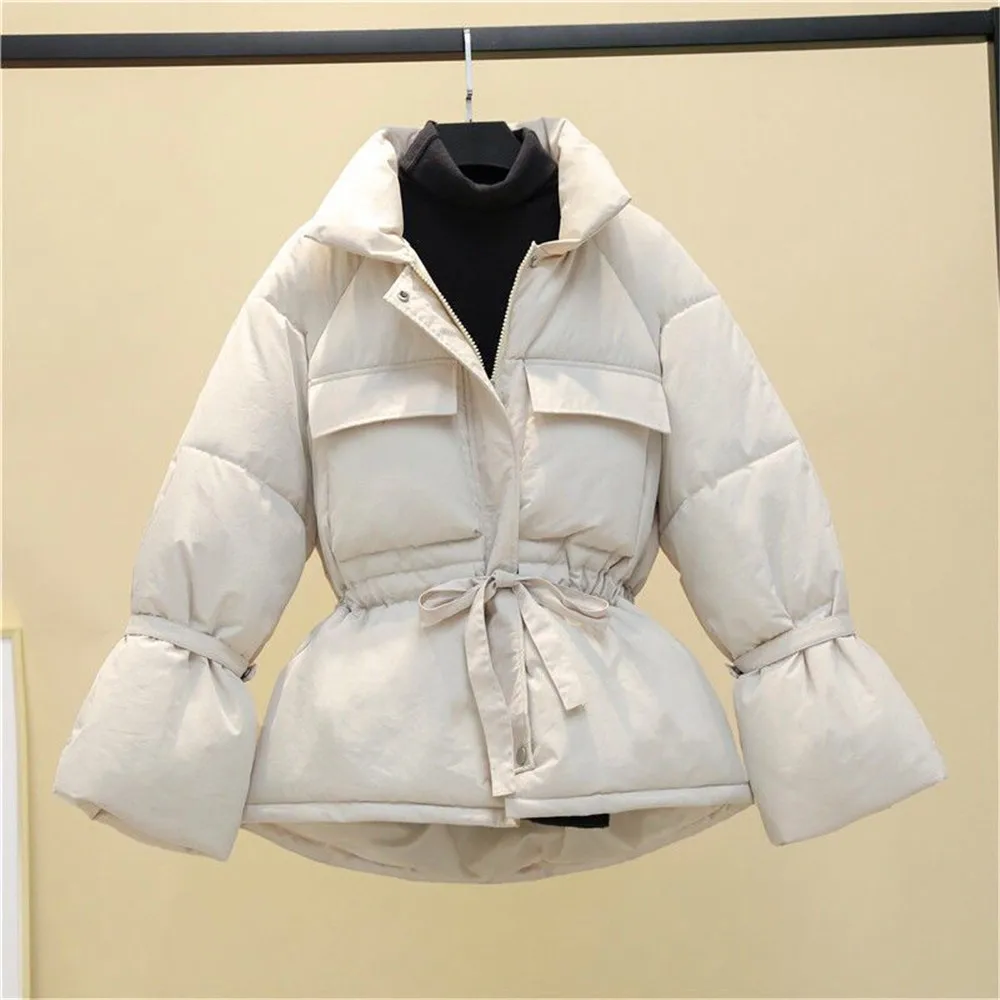 2023 New Winter Hooded Long Sleeve Solid Color Black Cotton-padded Warm Loose Jacket Women Parkas Fashion Outwear Basic Tops