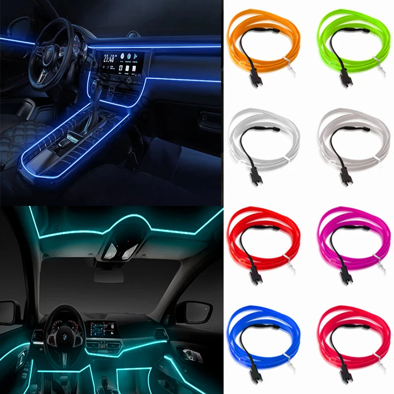 

1~5M Neon Light Glow EL Wire String Strip Rope Tube Light Car Interior Atmosphere Decor Lamp Line Decorated prop Car Accessories