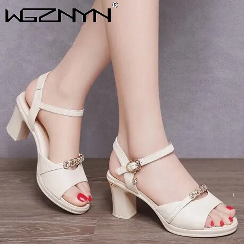 

Босоножки женские кожаные на высоком каблуке, с открытым носком, на платформе