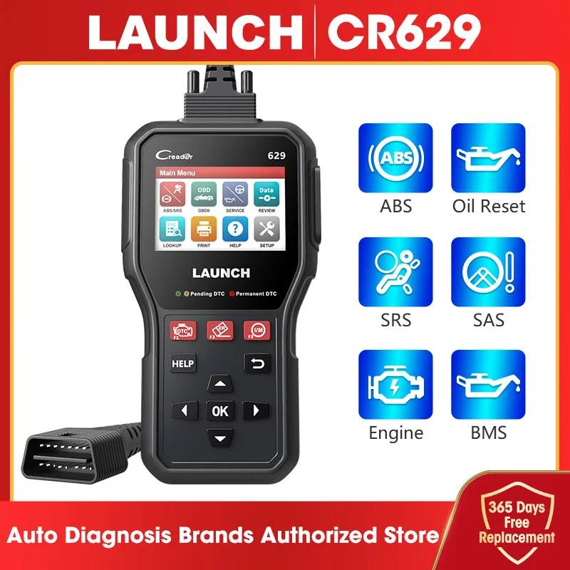 Диагностический сканер OBD2 LAUNCH CR629, считыватель кодов, SRS, ABS, подушка безопасности, диагностика, активное тестирование масла, SAS, BMS, автомобильные инструменты