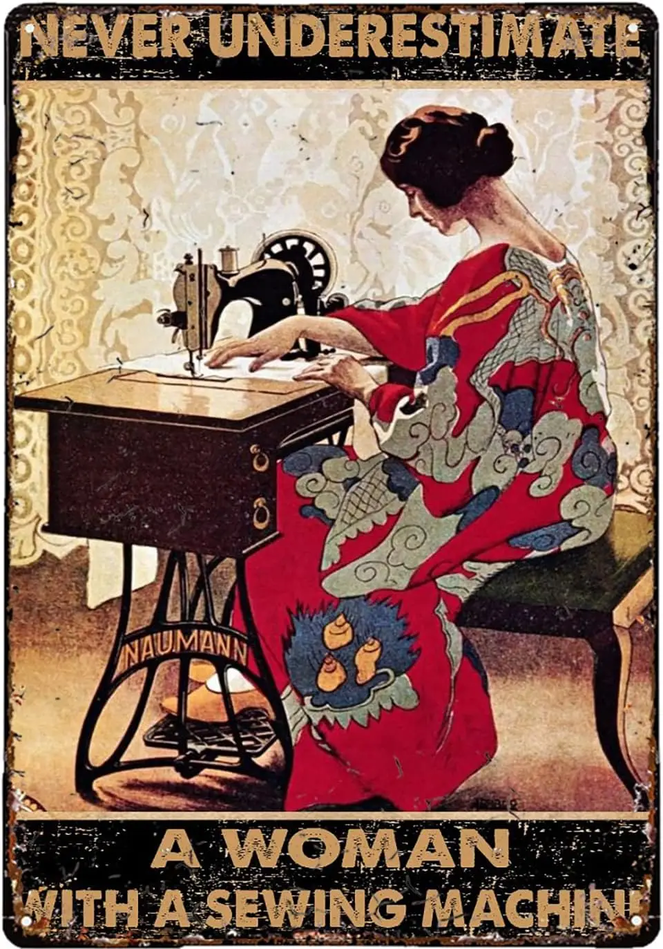 RFOS Funny Metl Tn Sgn Never Underestmte Womn With Mchne Ретро Ktchen Resturnt Frm Люди Cve Wl