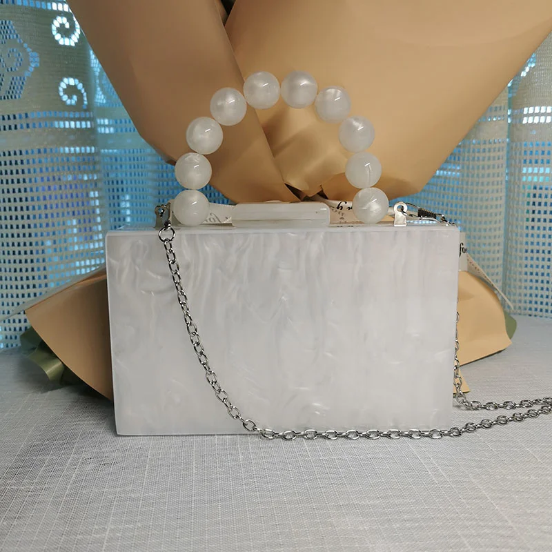 

White Acrylic Handbags Pearlescent Marble Evening Clutches Wedding Party Prom Wallets Summer Purses for Women Free Shipping