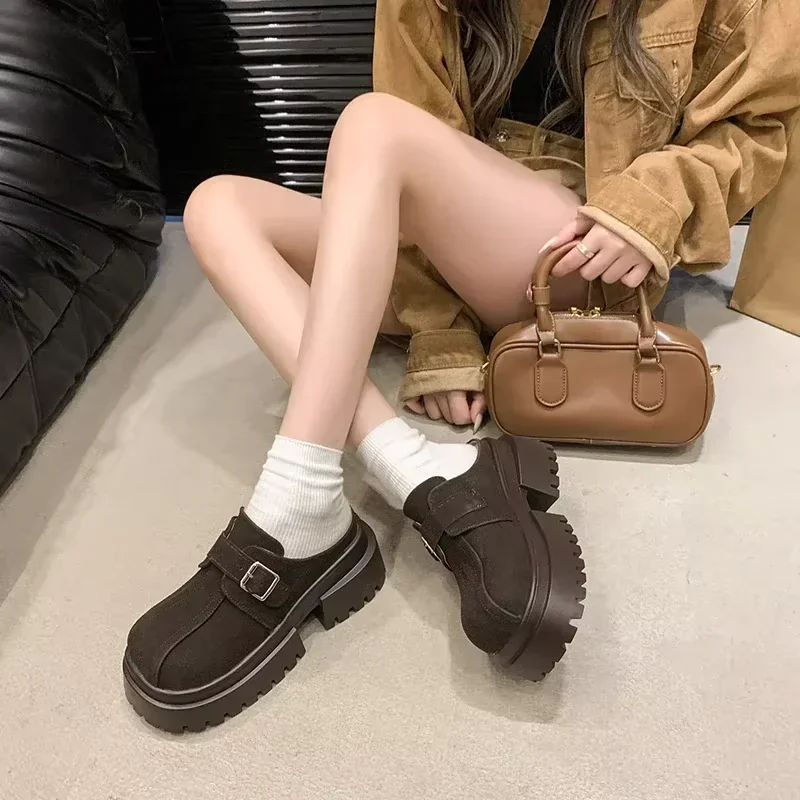 Зимние современные тапочки из коровьей замши на высоком каблуке женская обувь