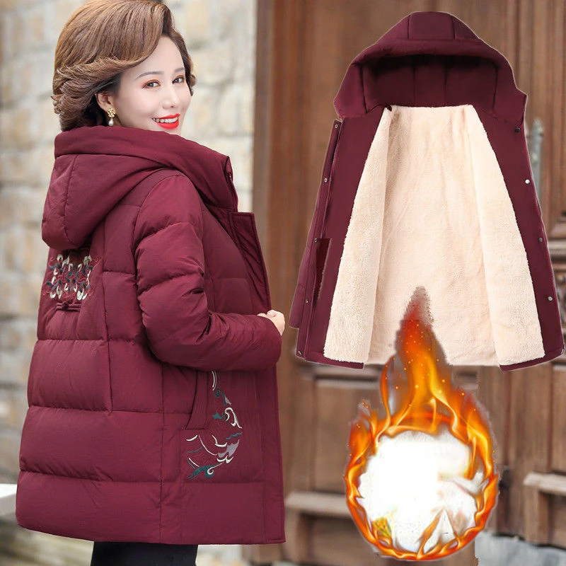 

Fashion Cotton Padded Coat Jacket Women's Hooded Warm Embroidery Parkas Female New Winter Clothes 5XL Ropa Invierno Mujer Q38