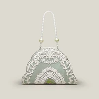 retro style embroidered handmade clutch bag for women high grade evening dress bag pearl chain satin handbag ladies new design