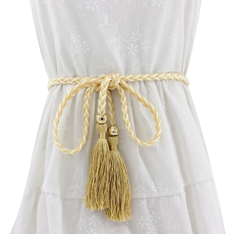 

Модный Корсет с кисточками, поясной ремень для женщин, в этническом стиле, богемное платье, поясная веревка с узлом, украшение для пояса, аксессуар для одежды