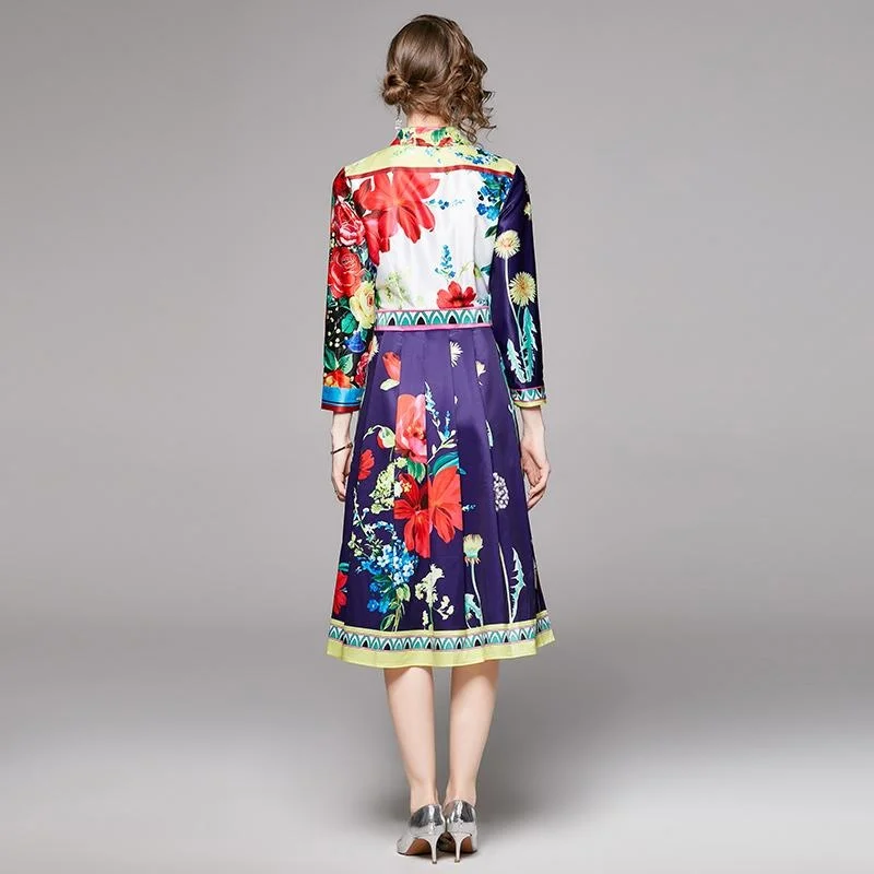 Элегантное осеннее платье с длинным рукавом и цветочным принтом