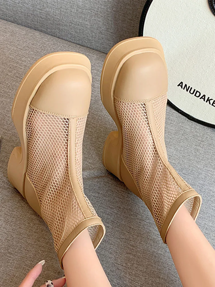 

Women Cool Boots Sandals Chunky Platform Shoes Mesh Flats Sandals Spring Summer 2022 New Trends Breathable Casual Women Shoes