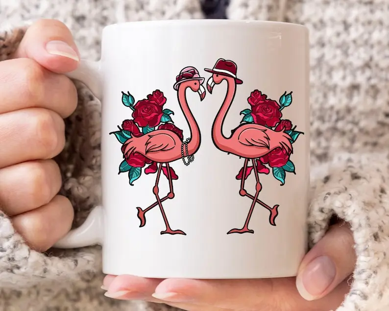 

Flamingo Lover Mug, Valentine'S Day Gift, Hearts Day Coffee Mug, Pink Flamingoes Design, Flamingos Lovers Design, Couple Mug, Fe