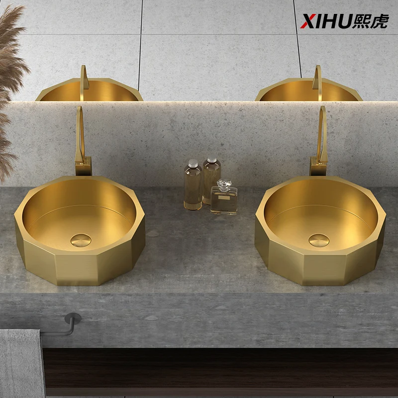 

Light Luxury Stainless Steel Gold Platform Basin Household Balcony Washbasin Single Basin Hotel Bathroom Platform Washbasin