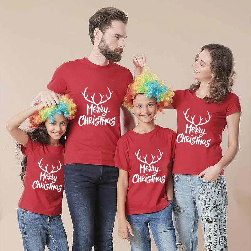 

Семейные рождественские топы, эксклюзивный дизайн, светящийся Рождественский рог, семейная Рождественская футболка