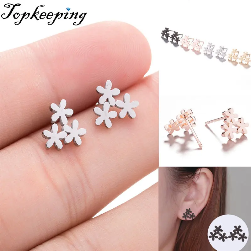 

Flower Stainless Steel Earrings For Women Fashion Hollow Ear Piercing Jewelry Wedding Studs Pendientes 1Pair