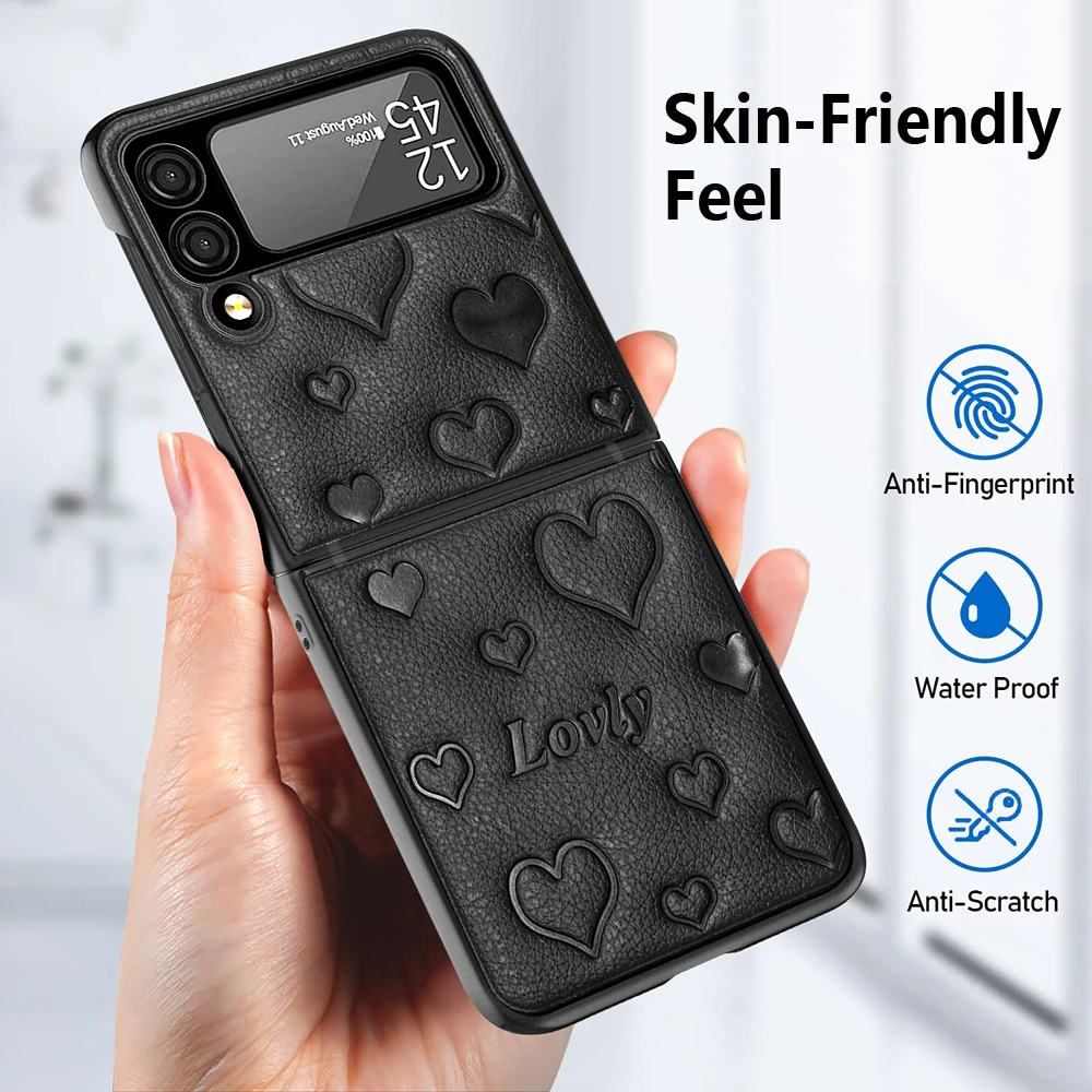 Защитный чехол ZFlip3 для Samsung zflip3 с милым медведем кожаная текстура задняя крышка
