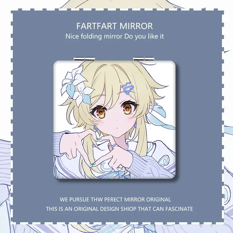 Anime Game Genshin Impact Cosplay Traveler Lumine Merch Kawaii Small Compact Pocket Cosmetic Mirror Double-sided