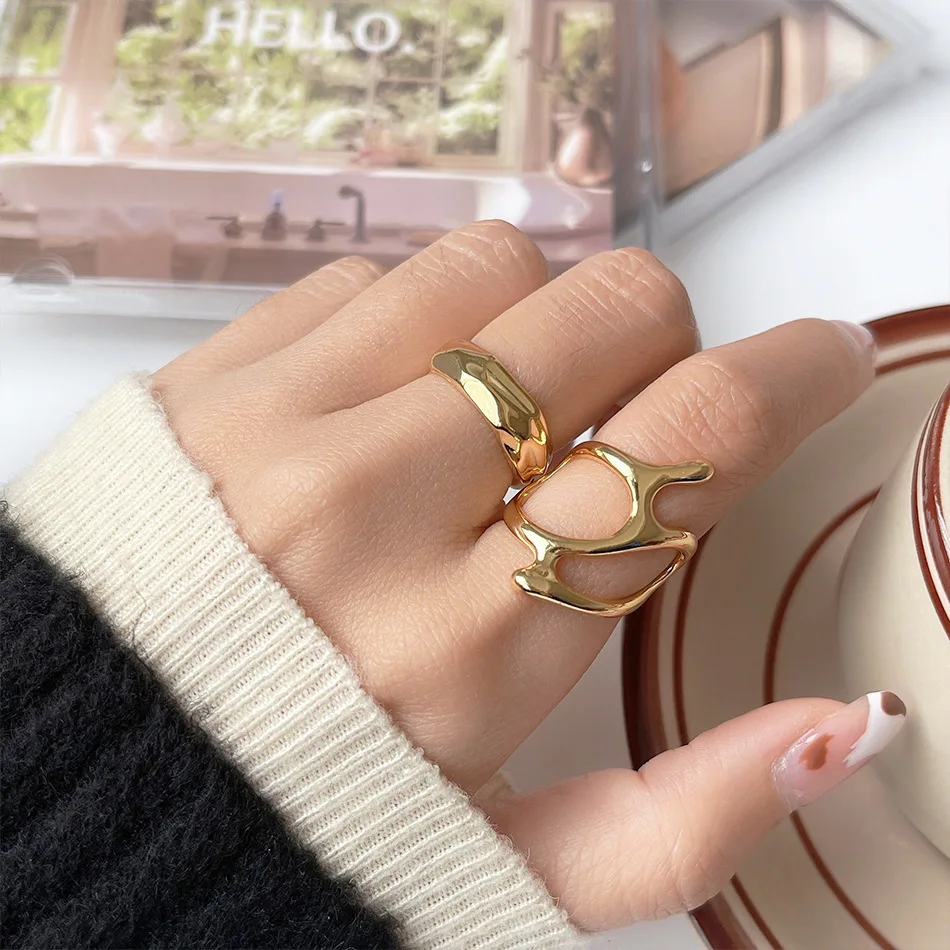 

Fashion Irregular Geometric Metal Ring Women Personality Cocktail Jewelry Classic Accessories Opening Joint Wholesale