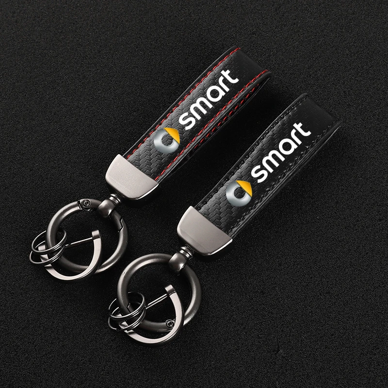 

Carbon fiber Leather Car KeyChain Custom sports line Key Rings gift For smart fortwo forfour 453 451 450 smart logo Car styling