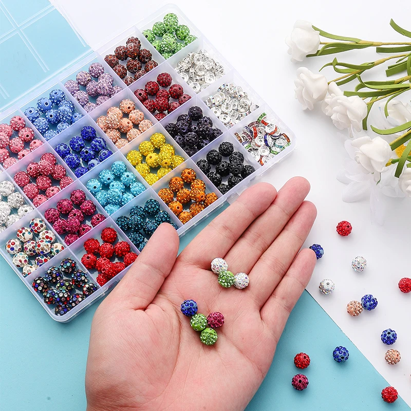 24 Цвета Бусины Со Стразами 8/10 Мм Круглые Хрустальные Блестящие Для