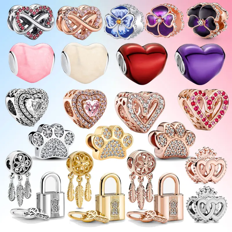 

2023 NEW 925 Sterling Silver Purple Heart Dream Catcher Violet Beads Fit Original Pandora Charm Bracelets Women DIY Jewelry Gift