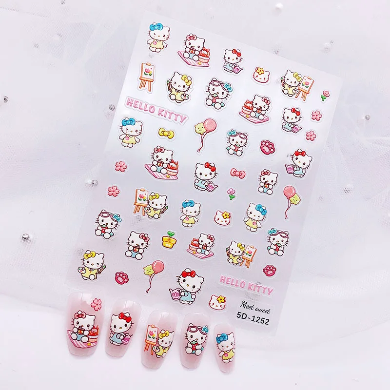 1 шт. новые аниме 5D тисненные наклейки для ногтей украшения Sanrio Hello Kitty Kuromi