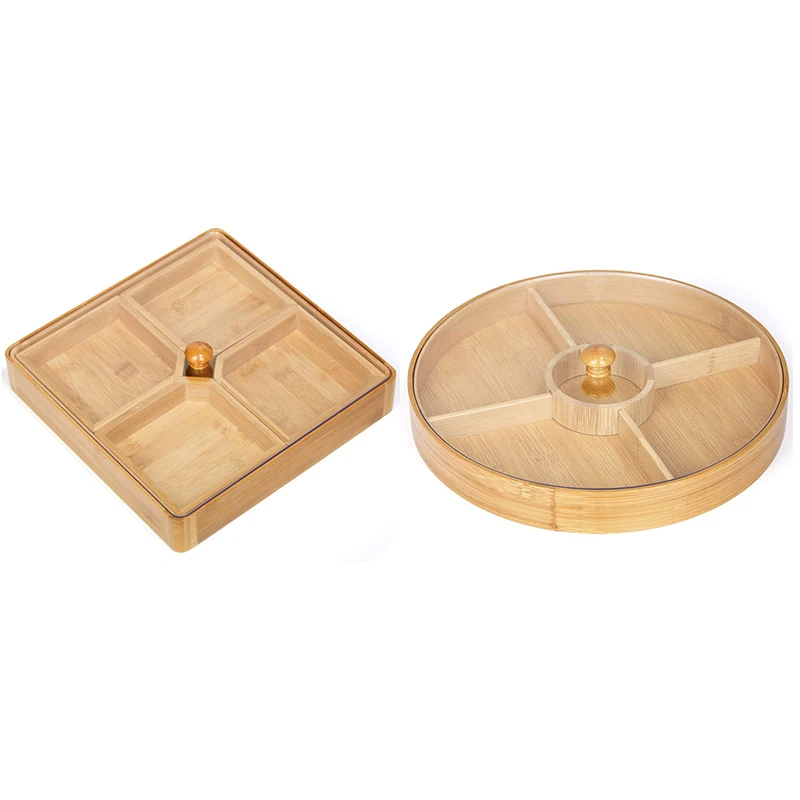 

Bamboo Dried Fruit Plate Acrylic Split Wooden Nut Plate Living Room Household New Year Snack Candy Plate