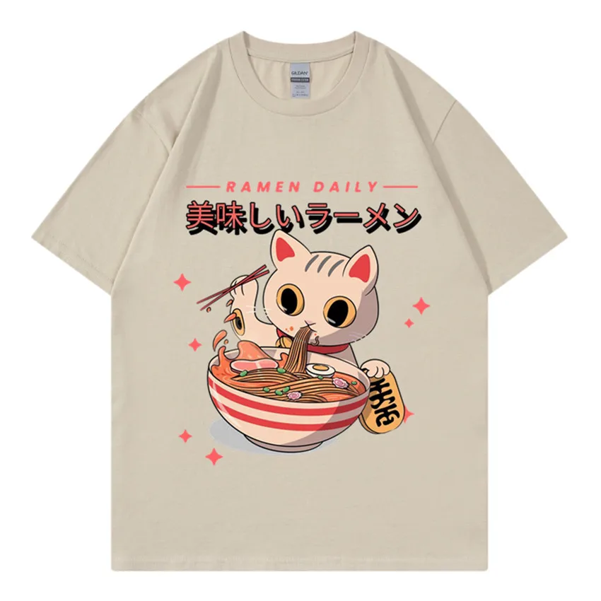 Футболки в виде кошки и лапши, мужские футболки высокого качества Caeroon, футболка с принтом голубого дракона, свободные футболки большого размера для макияжа