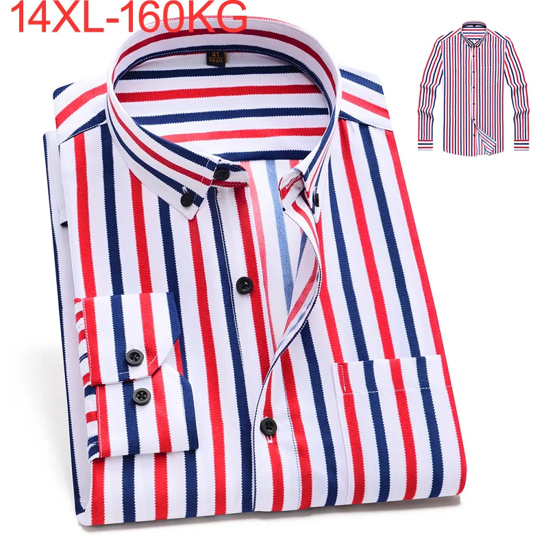 

Large Men's size Business Casual Office Business Long Sleeve Lapel Striped 10XL 11XL 12XL 13XL 14XL White Shirt 6XL 7XL 8XL 9XL