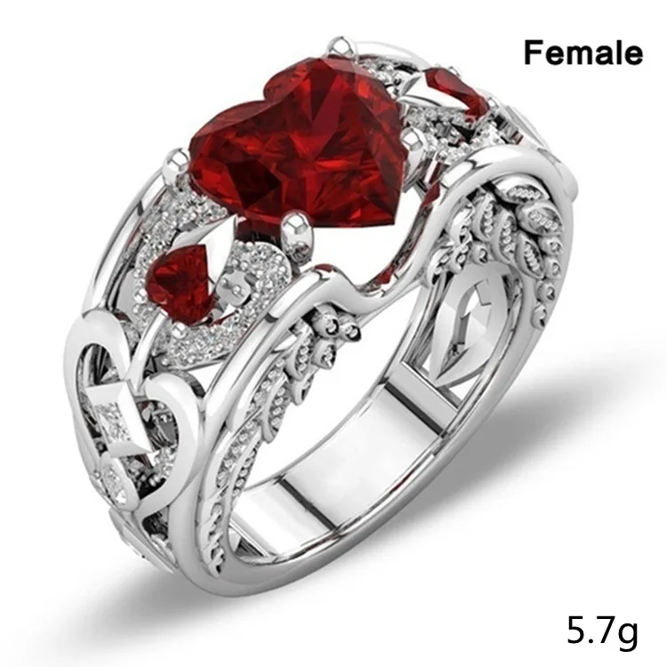 

European and American Princess Heart-shaped Ruby Ring Fashion Temperament High-end Sense Ring To Attend The Banquet Jewelry