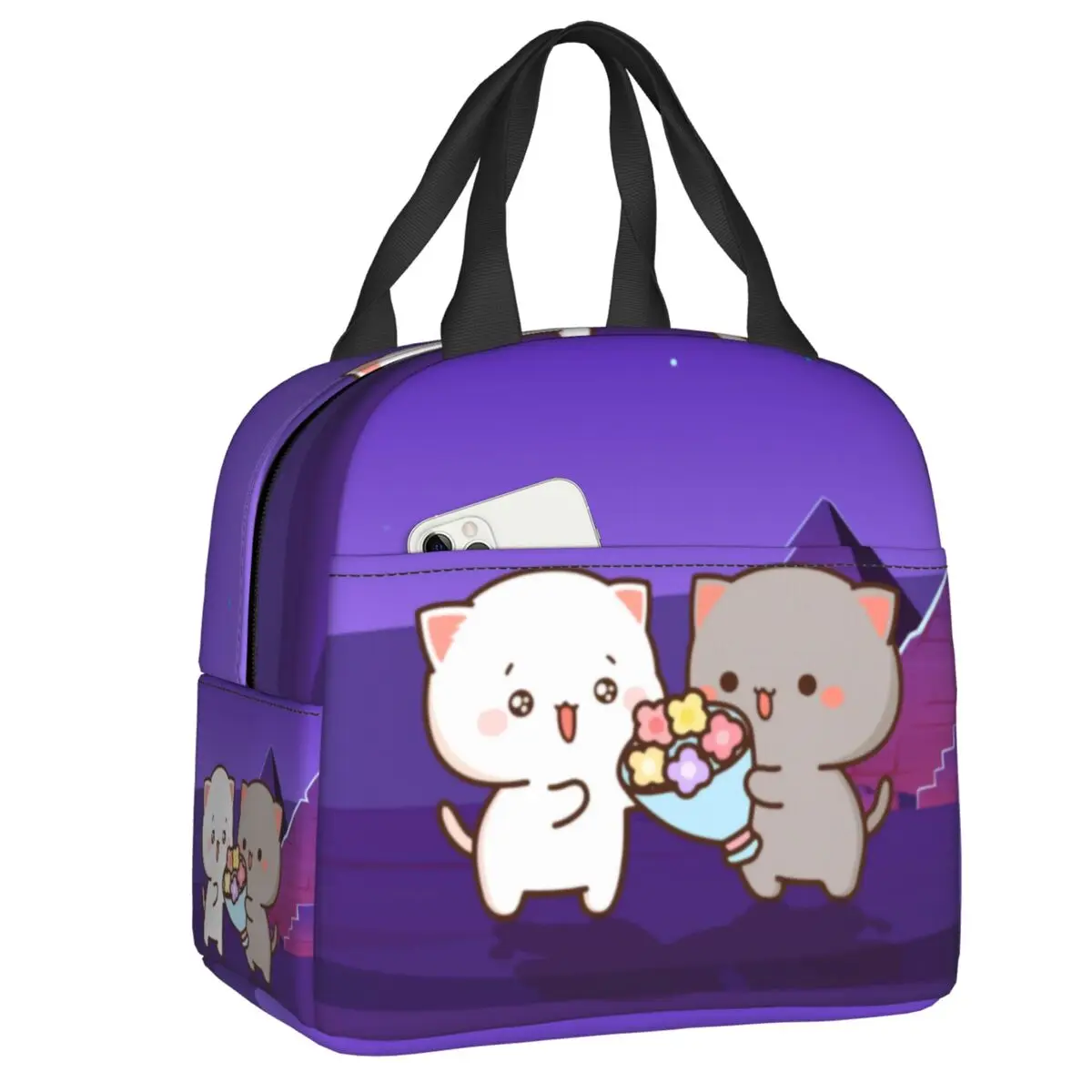 

Парные термоизолированные сумки для обеда Mochi Cat Peach And Goma, Женский контейнер для обеда для детей, школьников, детей
