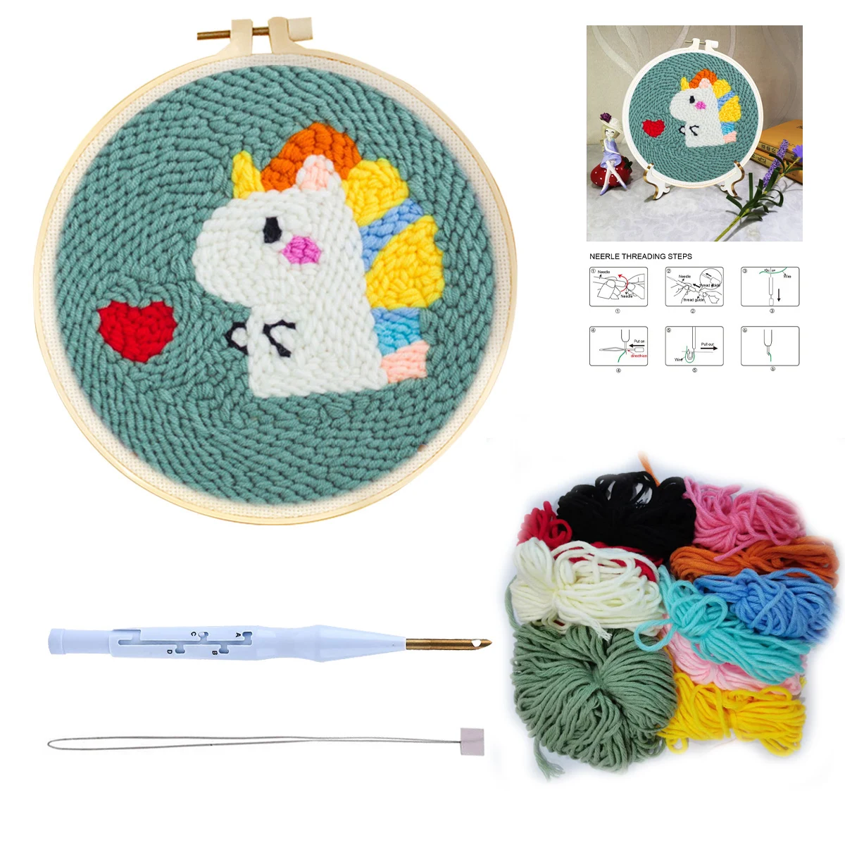

SDOYUNO Diy Punch Needle Kit For Beginner Needle Embroidery Starter Kits Animal Hooking Set Hoop For Kids Adults Diy Craft Gift