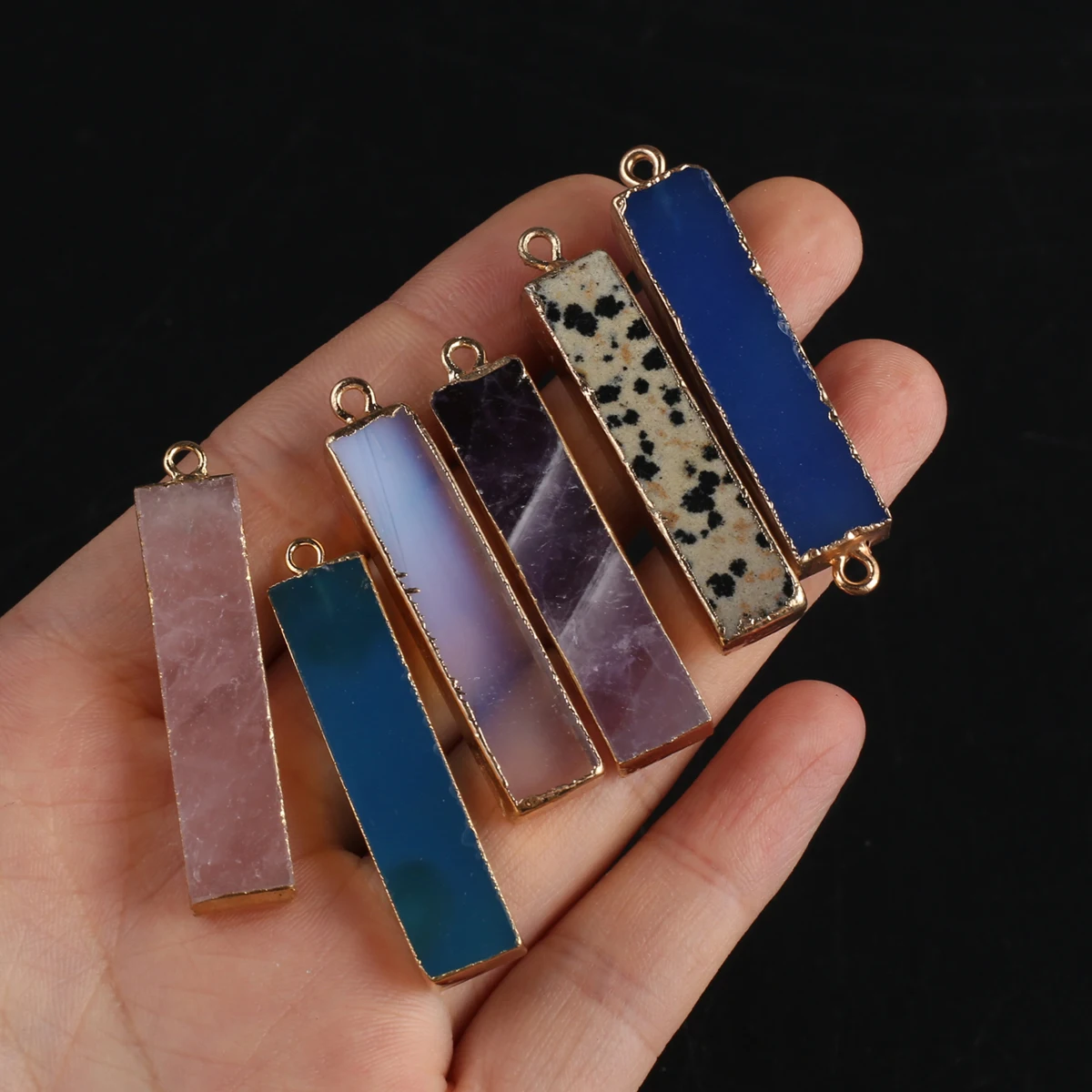 

10PCS Wholesale Randomly Mixed Natural Amethysts Opal Rectangle Pendant Jewelry Making DIY Necklace Earrings Accessories Gift