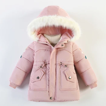 4 5 6 Years Autumn Winter Girls Jacket Keep Warm Fur Collar Cute Princess Coat Hooded Zipper Fashion Baby Outerwear Kids Clothes 1