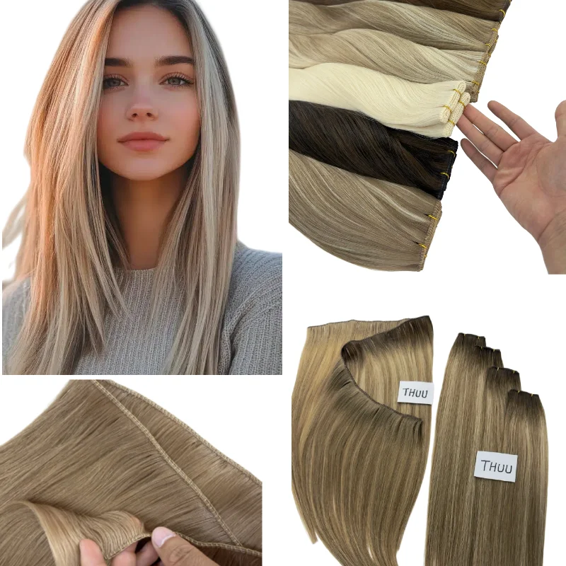 Фото Натуральные волосы Super Genius Weft, 22 дюйма, 100 г # 170 # Парик 1001A, уже сшитый, для двойного увеличения объема и эффективности, оптом №1